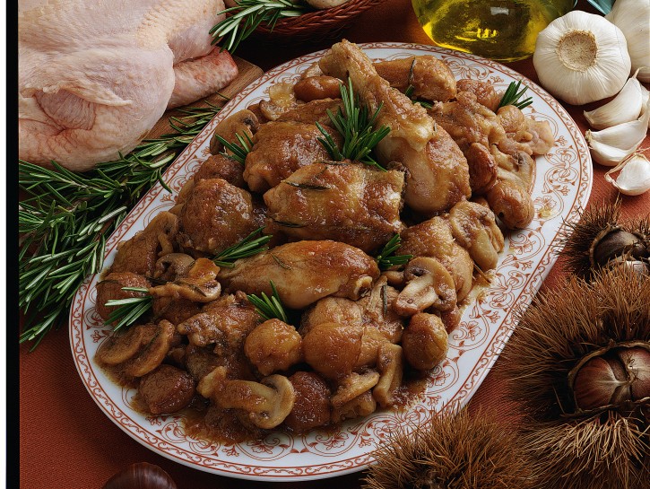 Pollo ai funghi e castagne