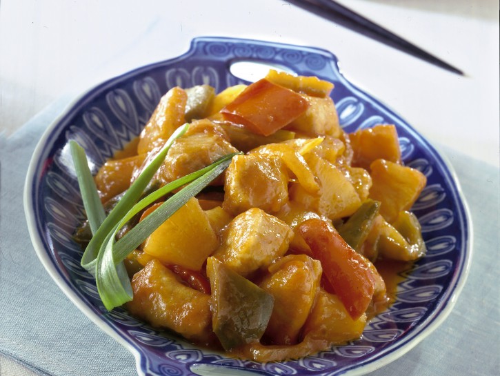 Maiale agrodolce con peperoni e ananas