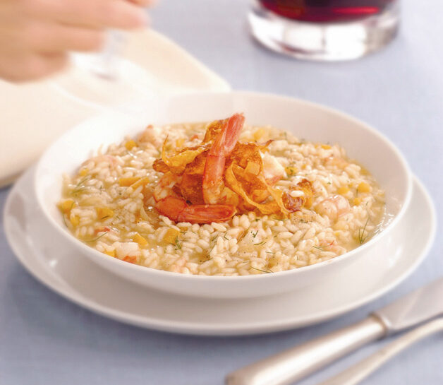 Risotto con zucca e gamberi