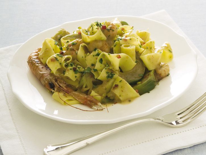 Pappardelle scampi e carciofi