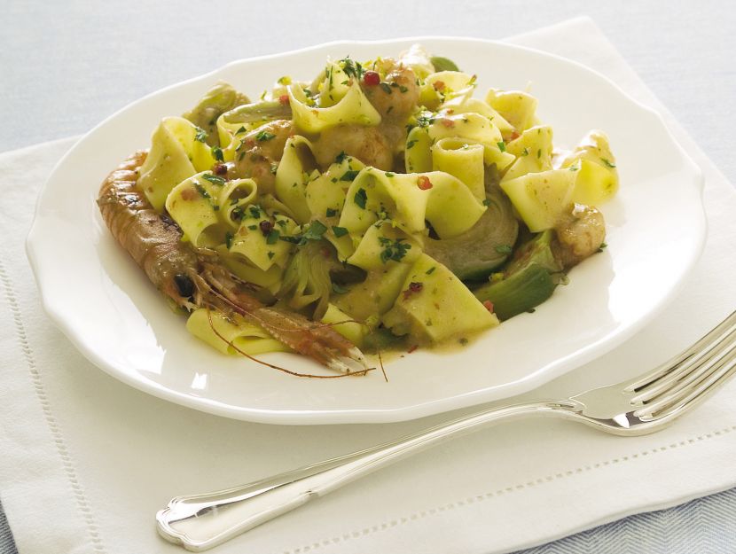 pappardelle-scampi-e-carciofi