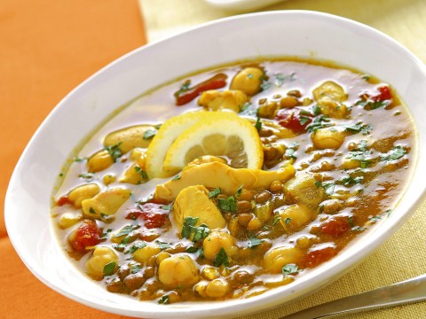 Harira con pollo, lenticchie e ceci