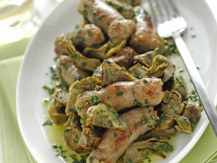 Salsicce di pollo e carciofi