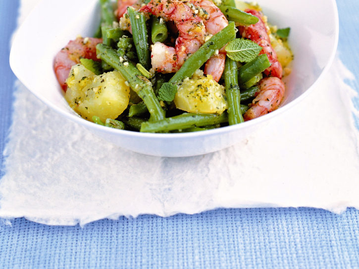 Gamberi con patate e fagiolini