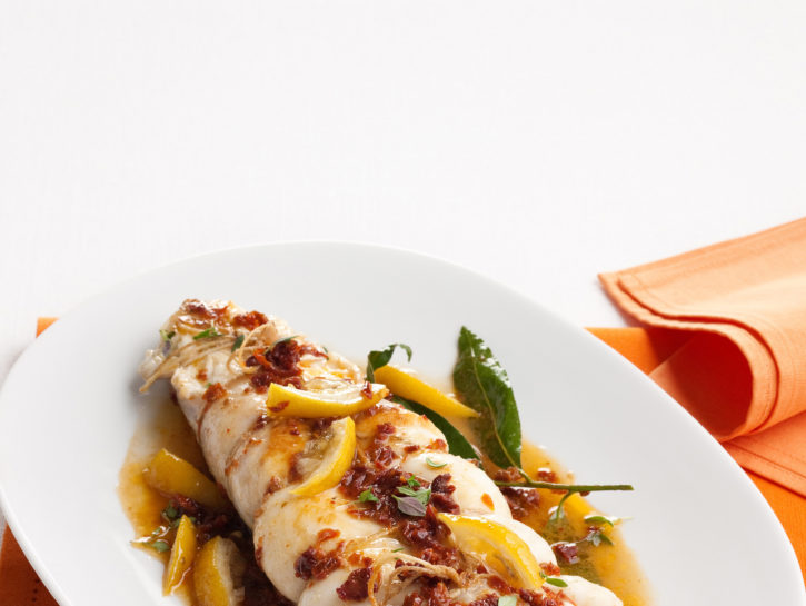 Coda di pescatrice al limone e pomodorini secchi
