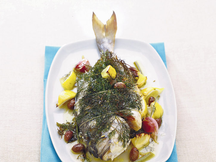 Orate al limone con olive e finocchietto
