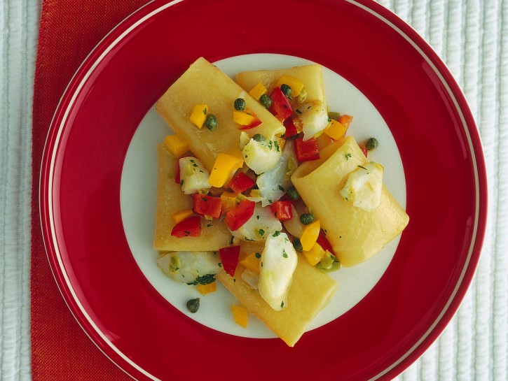Paccheri con peperoni e baccalà