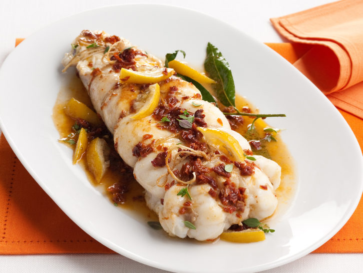 Pescatrice al limone e pomodori secchi