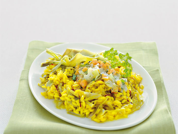 Risotto giallo con carciofi in gremolada