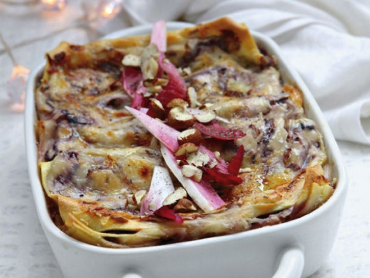 Lasagne con radicchio, stracchino e noci