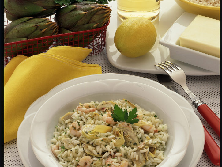 Risotto carciofi e gamberetti