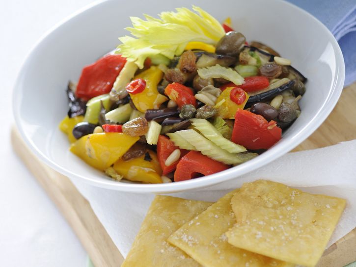 caponata-grigliata-con-panelle ricetta