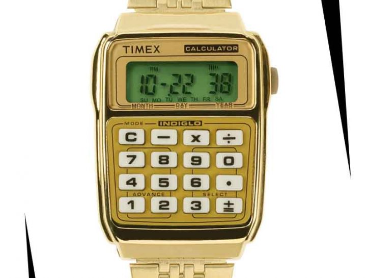 Tutto dorato l'orologio con calcolatore di Timex80