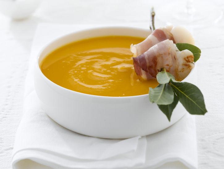Crema di zucca e capesante alla pancetta