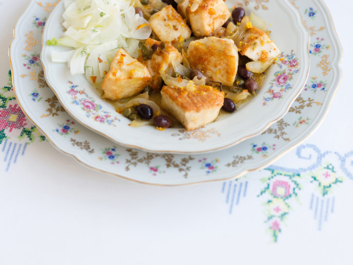 Spezzatino di spada con olive taggiasche