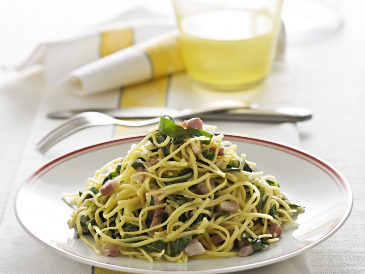 Tagliolini con erbette e pancetta