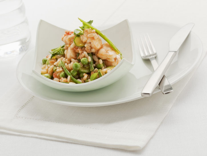 Cereali con pesce e verdure