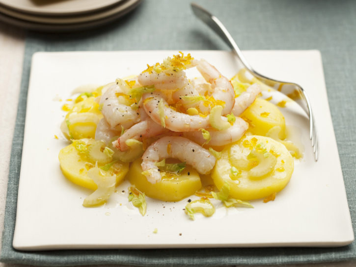Insalata di gamberi, patate e bottarga