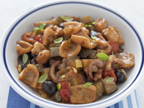 Moscardini con caponata alla siciliana