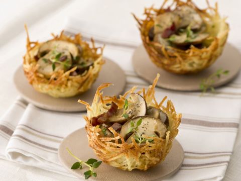 Cestini fritti di patate con porcini
