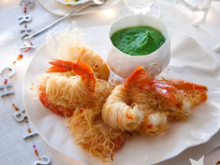 Gamberi kataifi con crema di avocado