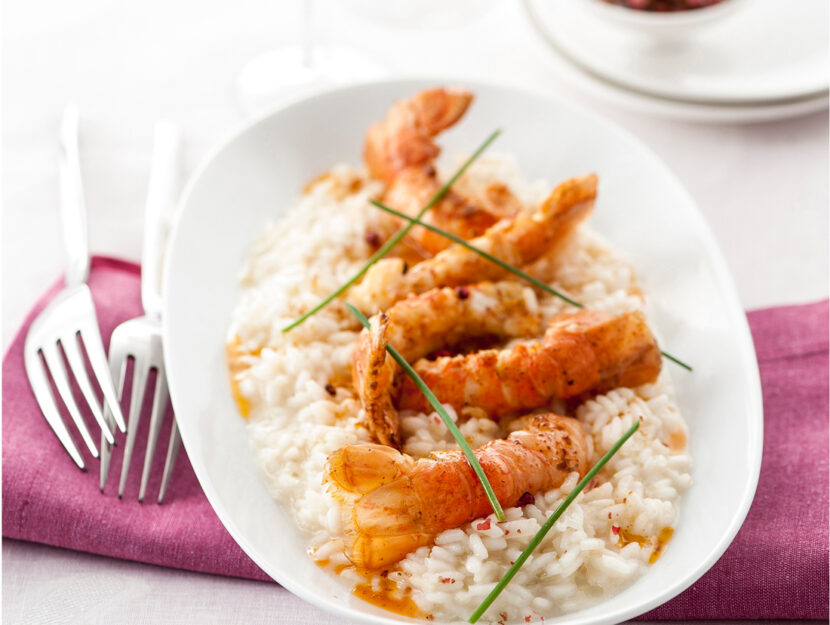 Risotto allo spumante con scampi e paprica