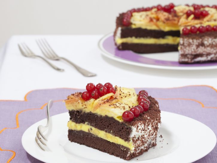 Torta al cioccolato e crema al mango
