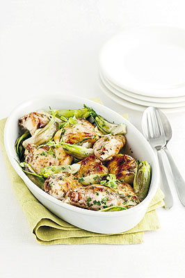 Coniglio al forno con puntarelle