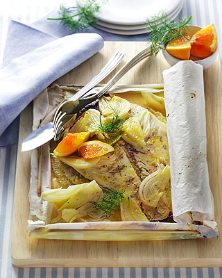 Rombo al forno con zafferano e finocchi