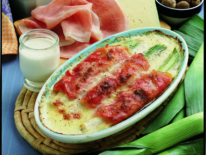 Porri gratinati al prosciutto