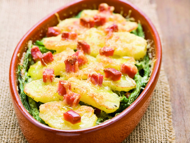 Patate e fagiolini in teglia con prosciutto