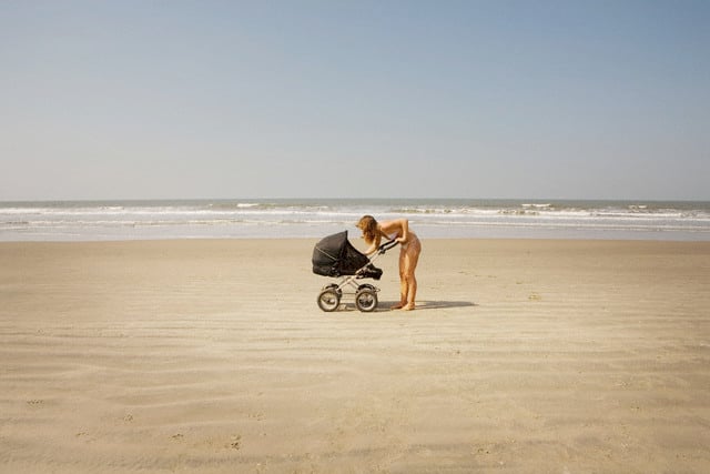 Woman checking on her baby