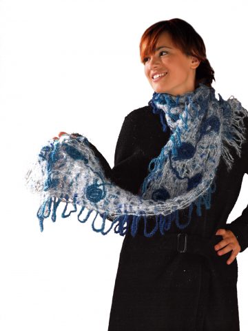 COSA TI SERVE PER LA SCIARPA CON LE FRANGE? Lana mohair fantasia azzurra, lana bouclè petrolio