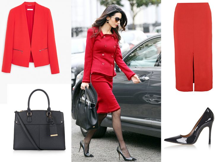 Come indossare il tailleur rosso, prendendo spunto da Amal Clooney