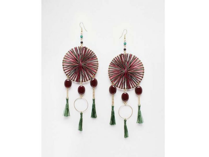 Zavana Orecchini lunghi da donna, pendenti a forma di foglie, fatti a mano, bohémien chic, gioielli alla moda bohémien per donne, 80 mm, Cotone