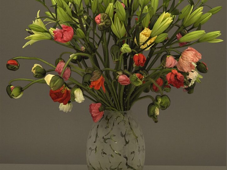 Il vaso ovale con i lilium e i papaveri