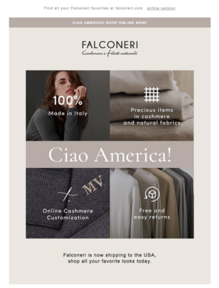 Falconeri vola negli Stati Uniti e in altri 7 paesi europei con l'e-commerce