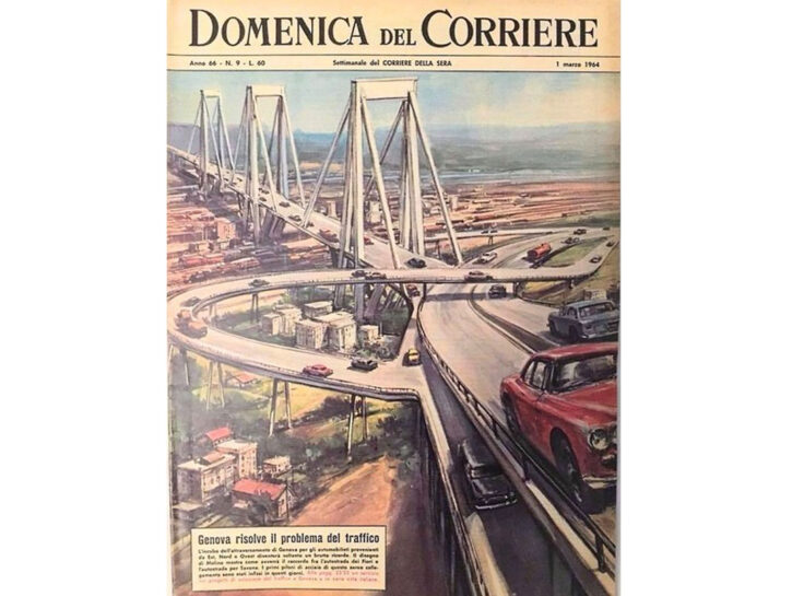 La copertina dell'inserto del Corriere della sera dedicata all'inaugurazione del viadotto Morandi, 1