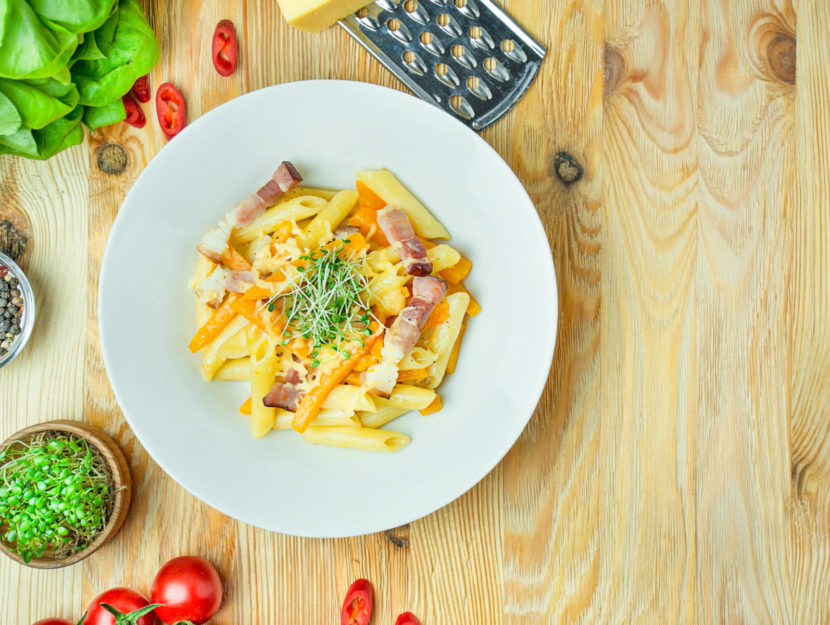 ricetta pasta con zucca e pancetta