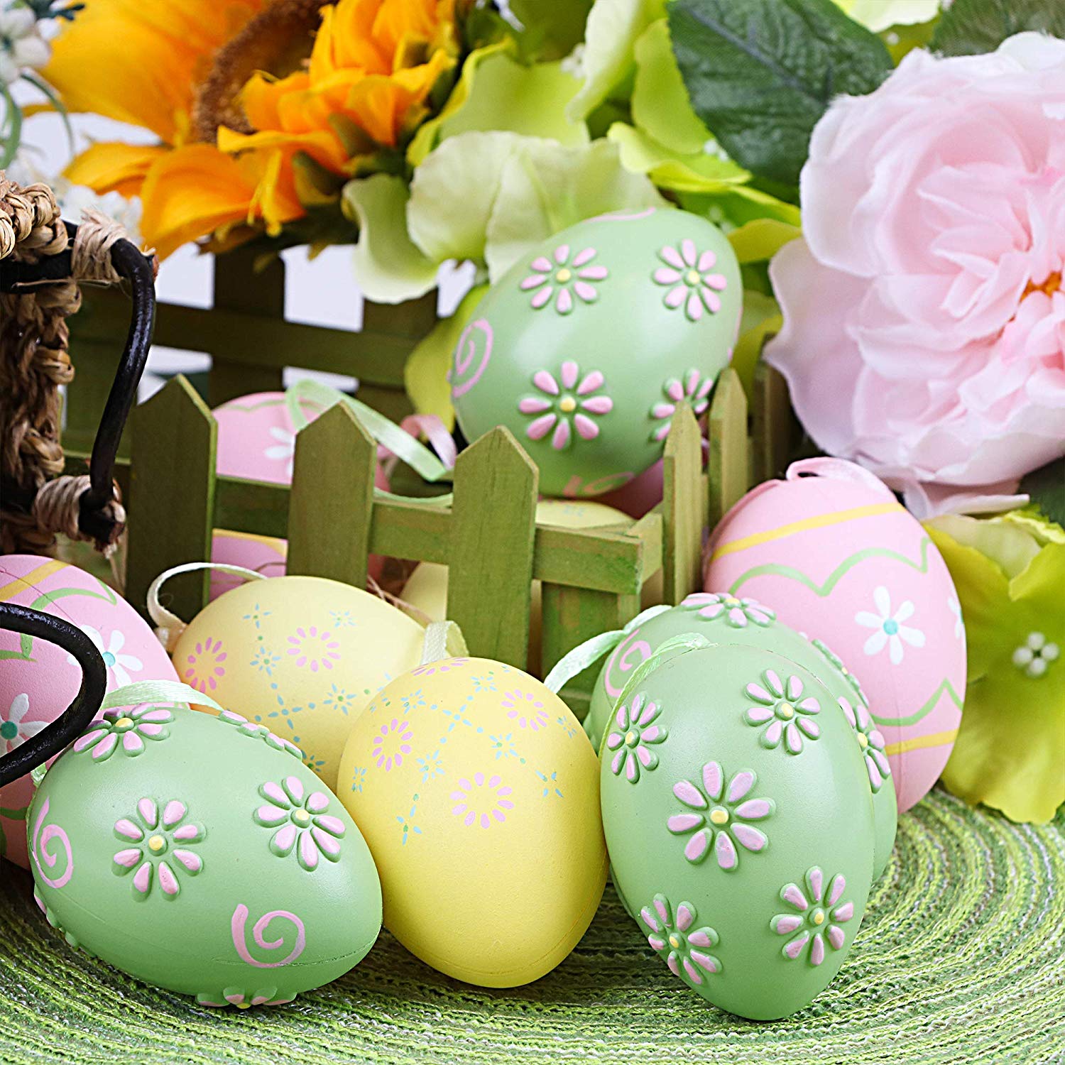 TRIXES 10 PZ Uova di Pasqua viniliche con Disegni Assortiti Adesivi da Applicare alla Finestra Decorazioni pasquali 