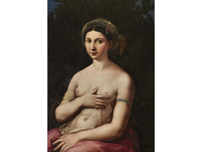 La Fornarina è un dipinto a olio su tavola del 1518–1519: sul bracciale c’è la firma “Raphae