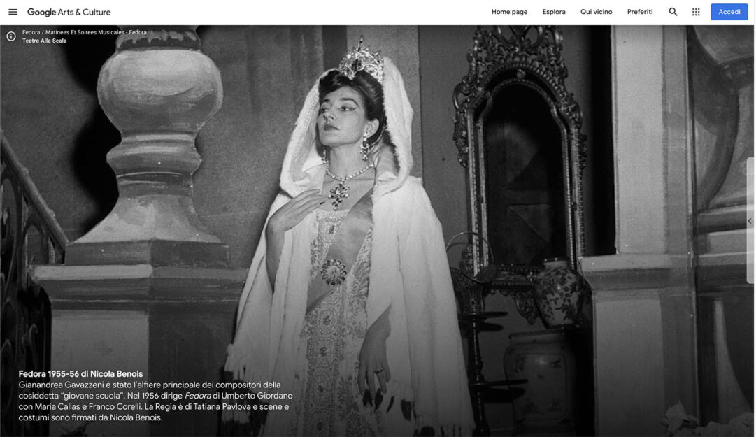 Maria Callas in Fedora 1955, Vestire Maria Callas, Teatro alla Scala Google Arts & Culture