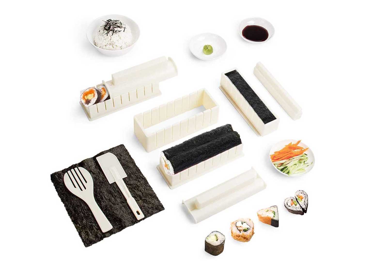 Hemoton 11Pcs Sushi Making Set Fai da Te Giapponese Sushi Giapponese Stuoie di Legno Bacchette Salsa Piatti Spatola di Riso Paddle con Custodia in Tessuto Accessori Sushi per Ristorante 