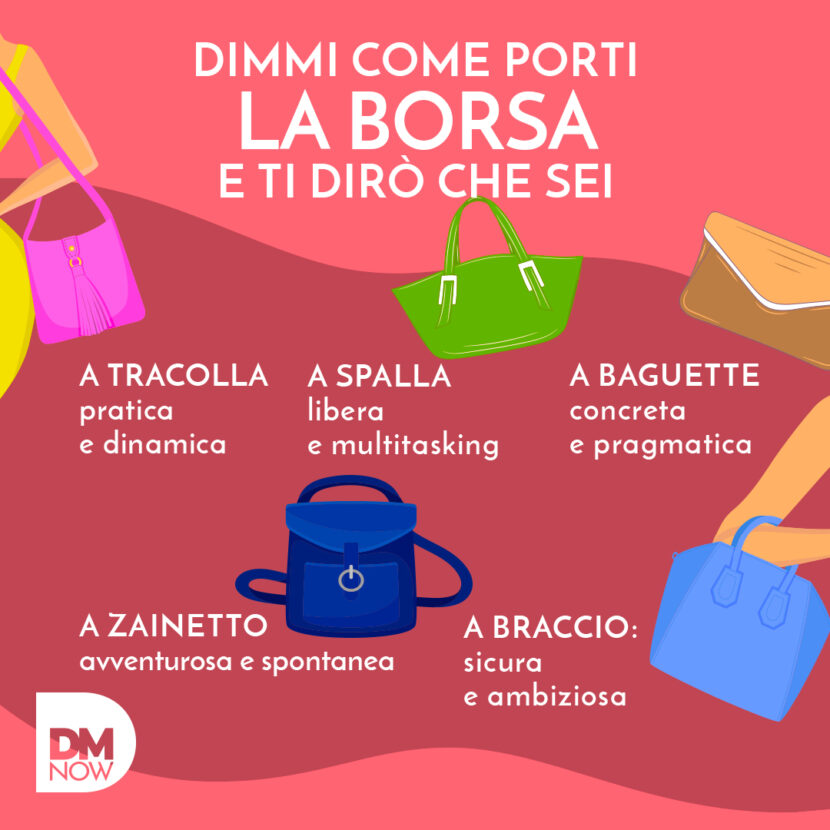 Infografica su come porti la borsa, dal profilo Instagram DMNow