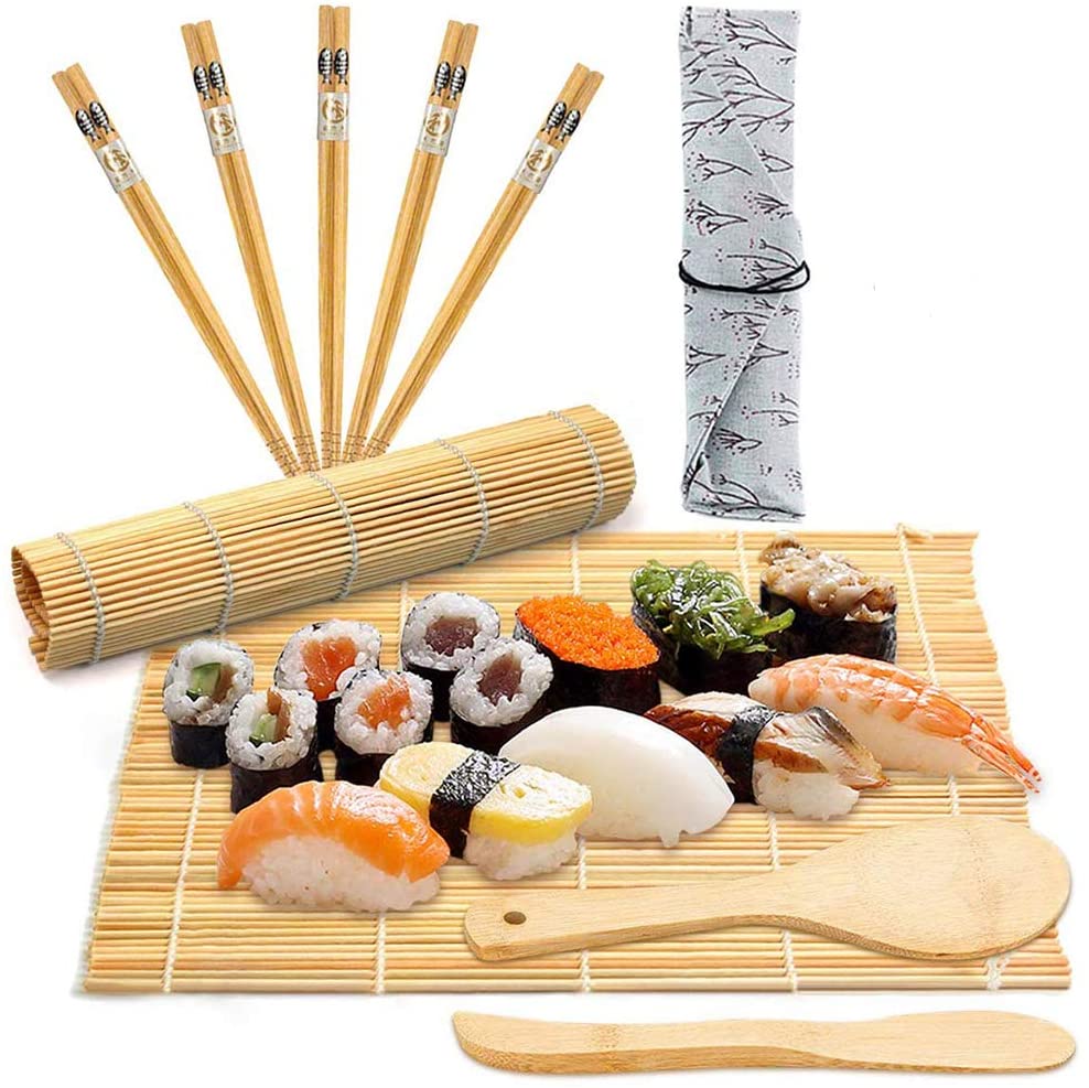 per realizzare tu propio regalo per principianti BESTONZON Kit di sushi per preparare Sushi di 7 pezzi con tappetino arrotolabile Cucchiaio di riso piatti di nigiri Bastoncini di Bambù 