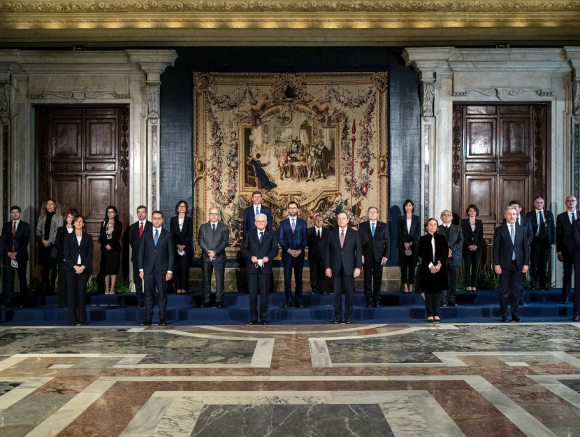 I ministri del governo di Mario Draghi con il presidente della Repubblica Sergio Mattarella, Roma, 1