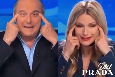 Gerry Scotti e Michelle Hunziker durante una puntata di Striscia la notizia