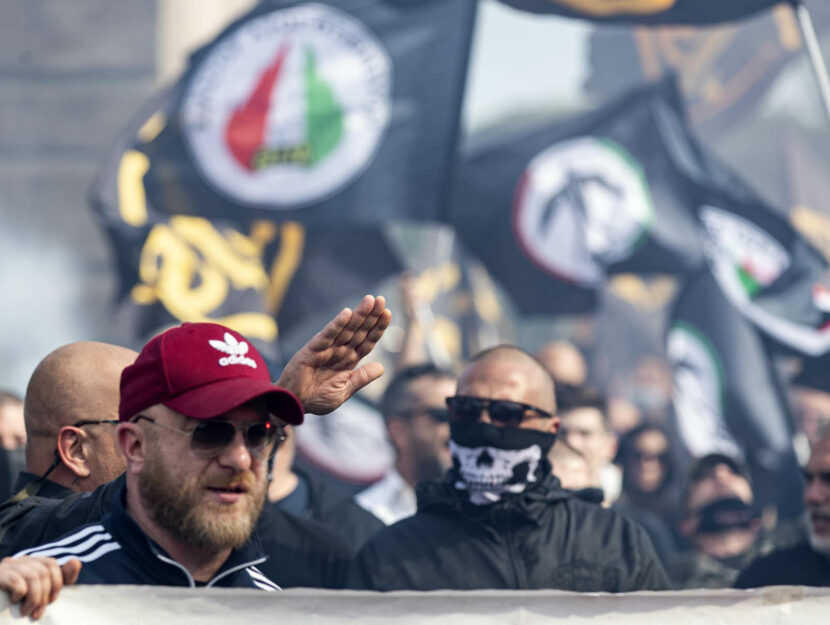 La manifestazione di Forza Nuova a Ponte Milvio Roma 22 maggio 2021