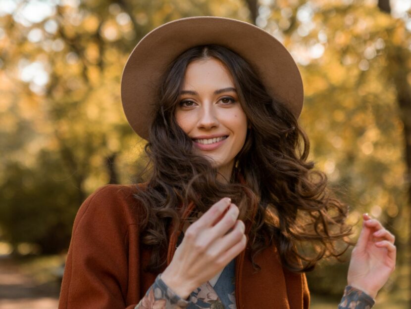 Ragazza coi capelli lunghi in autunno