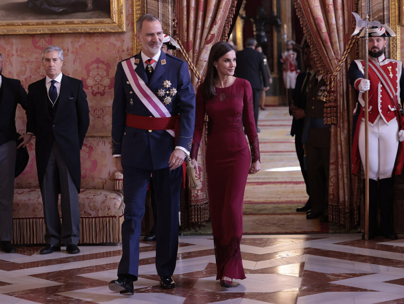 King Felipe and Queen Letizia military parade in the Throne Room of the Royal Palace of Madrid
